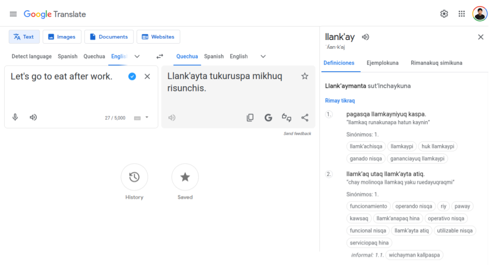 Google Translate with QuechuaBase